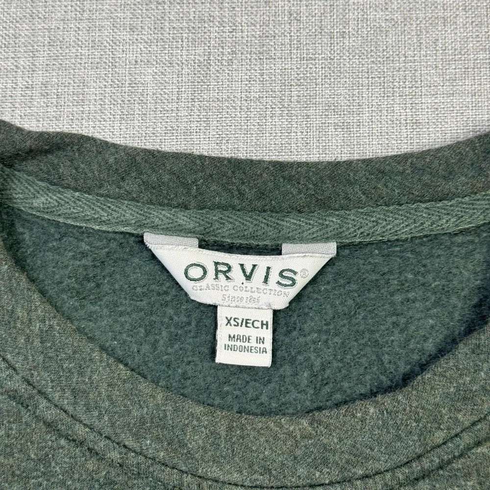 Orvis Sweatshirt Pullover Mens XS Green Crew Neck‎ Fleece Stretch Long Sleeve